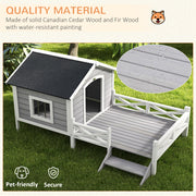 Outdoor Wooden Dog House with Covered Porch for Small to Medium Pets, Grey