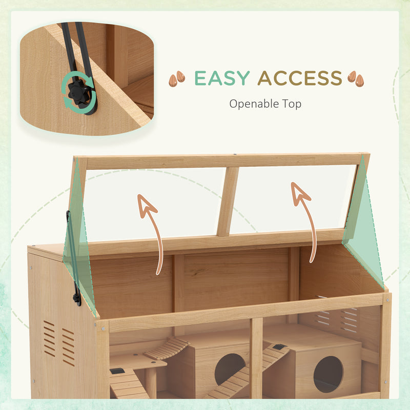 Wooden Hamster Cage for Gerbils and Mice with Suspension Bridge and Openable Top by PawHut