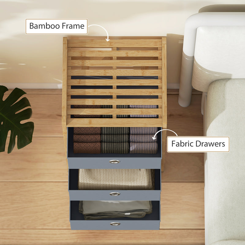 Slim Chest of Drawers for Small Bedrooms with 3 Fabric Storage Drawers Natural Finish AOSOM
