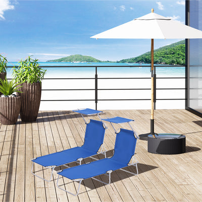 Blue 2 Piece Foldable Sun Lounger Set With Adjustable Backrest And Sun Shade For Garden