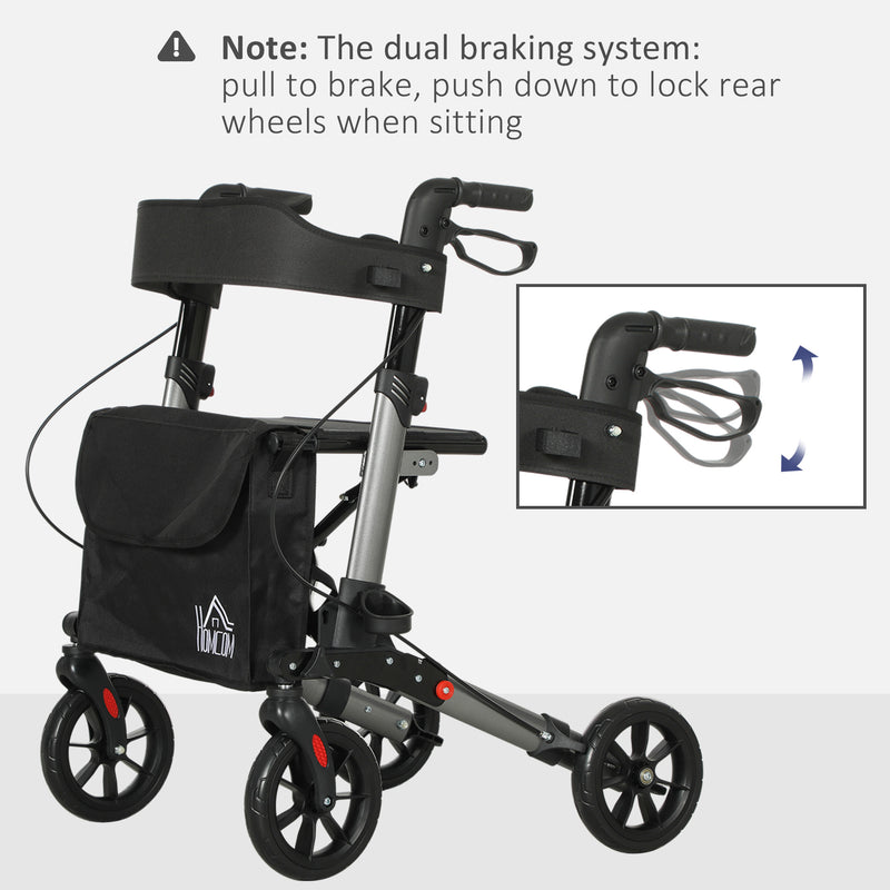 4 Wheel Folding Rollator Walker with Seat Bag and Dual Brakes for Seniors and Disabled by HOMCOM AOSOM