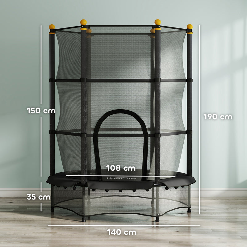 Kids Trampoline with Safety Enclosure for Outdoor and Indoor Play 4.6FT Black AOSOM