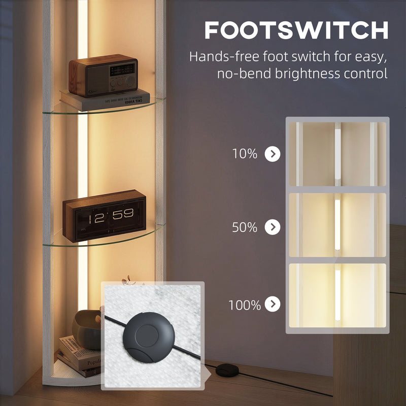 Corner Floor Lamp with 5 Glass Shelves for Display and Soft LED Lighting White Homcom