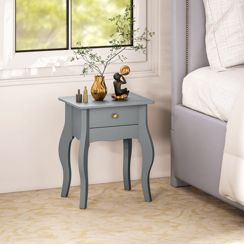 French Style Side Table With Storage Drawer Ideal For Bedrooms Or Living Rooms, Grey
