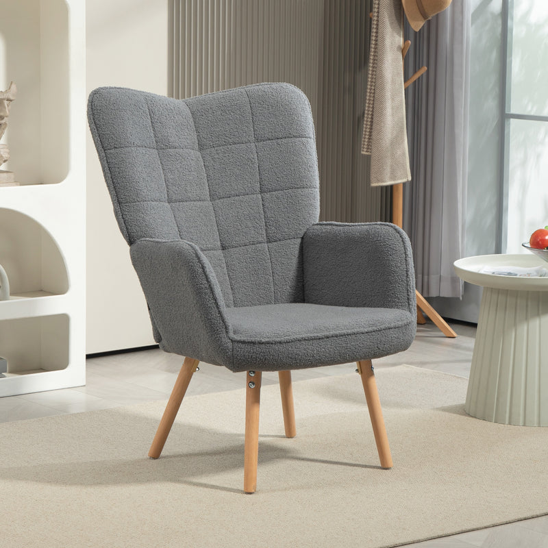 Grey Teddy Fleece Wingback Accent Chair with Padded Seat by HOMCOM