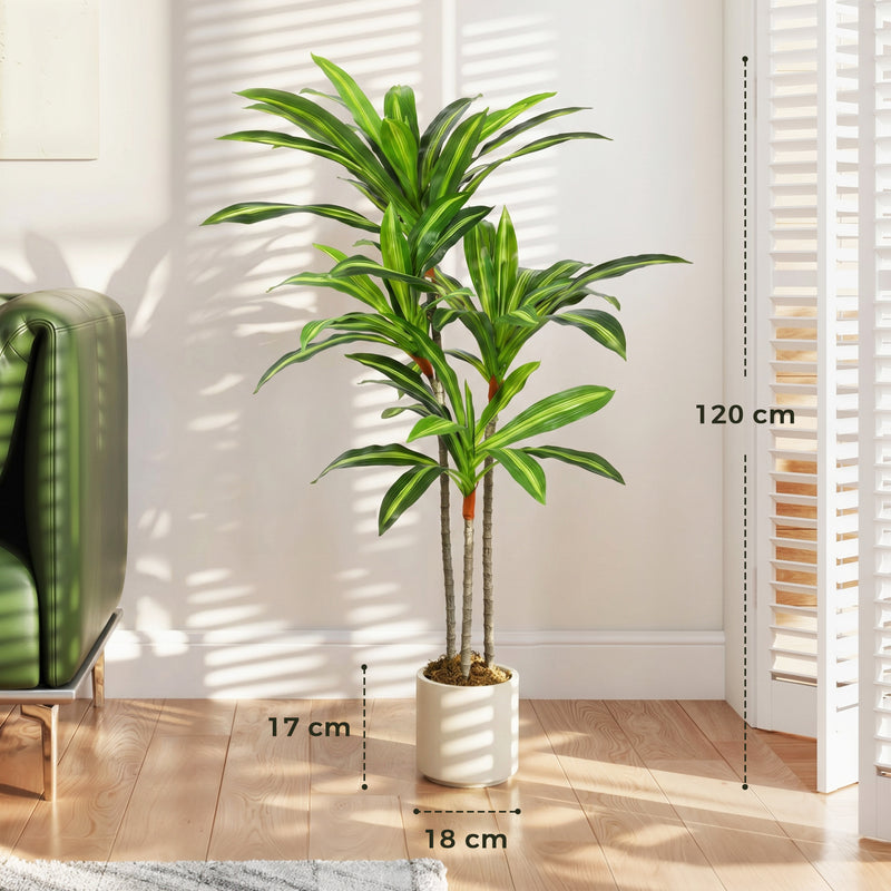 Artificial Dracaena Tree for Easy Year Round Indoor Greenery with White Planter Green