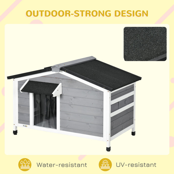 Grey Wooden Dog Kennel for Medium Dogs Weatherproof Outdoor Shelter 97L x 72W cm by PawHut