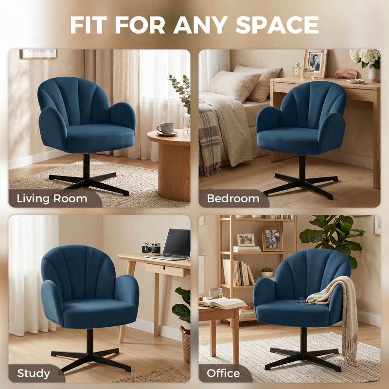 Accent Chair with Swivel Base and Supportive Shell Back for Bedroom Comfort Dark Blue Homcom
