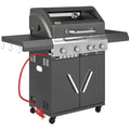 Black 4+1 Burner Gas BBQ Grill with Clear View Lid and Side Table for Outdoor Cooking by Outsunny