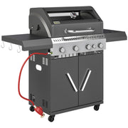 Black 4+1 Burner Gas BBQ Grill with Clear View Lid and Side Table for Outdoor Cooking by Outsunny