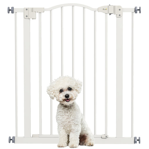 Adjustable Metal Pet Safety Gate with Auto Close Door Ideal for Stairs and Hallways White