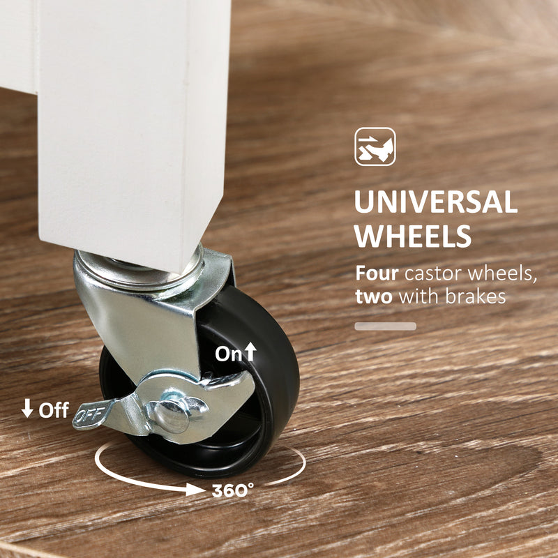 Rolling Kitchen Island Trolley with Drawers and Shelves for Dining or Bar Use White