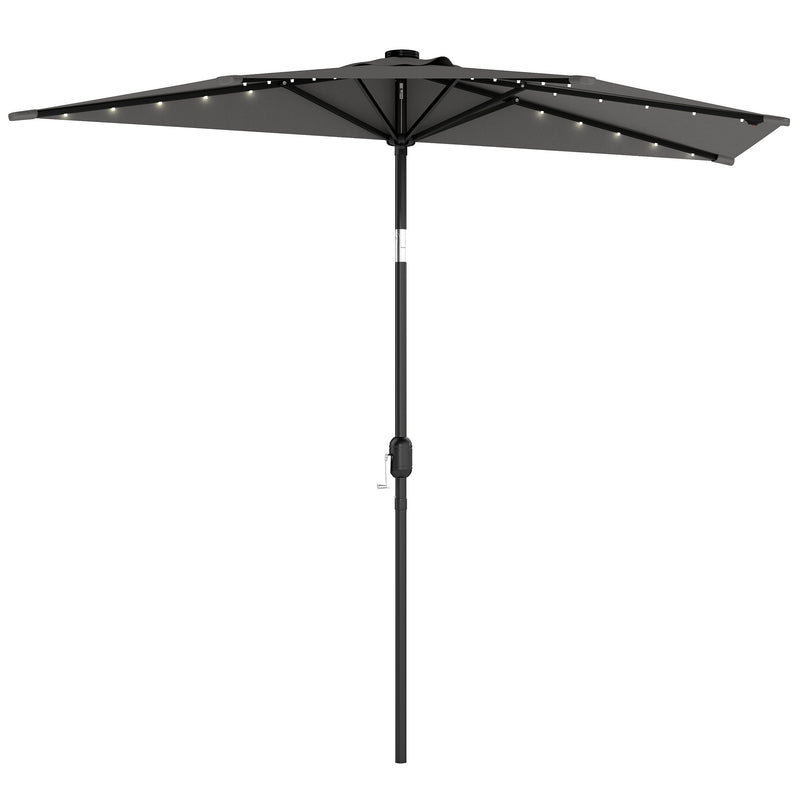 Half Garden Parasol With Solar Lights for Balcony or Small Patio with Adjustable Shade, Dark Grey