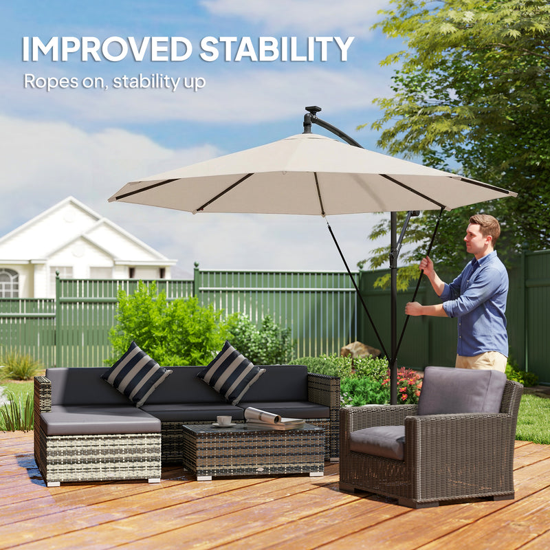 Garden Cantilever Parasol with Solar LED Lights for Evening Patio Shade Cream White Outsunny