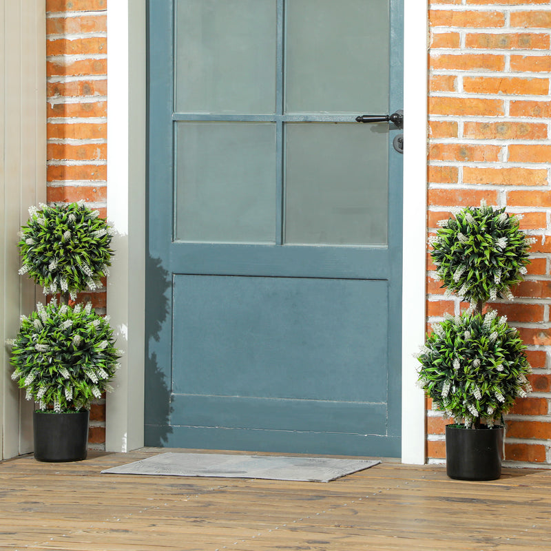 Set of 2 Artificial Ball Trees with White Lavender Flowers 70cm by HOMCOM