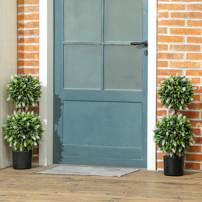 Set of 2 Artificial Ball Trees with White Lavender Flowers 70cm by HOMCOM