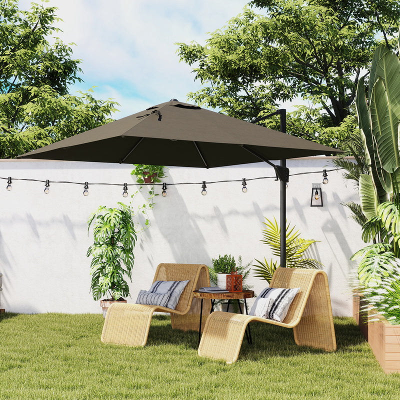 Tan Cantilever Garden Parasol with Crank Handle and Adjustable Angle by Outsunny