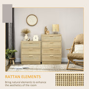Wood Effect Chest of 4 Drawers with Rattan Weave Panels for Bedroom Storage by Homcom
