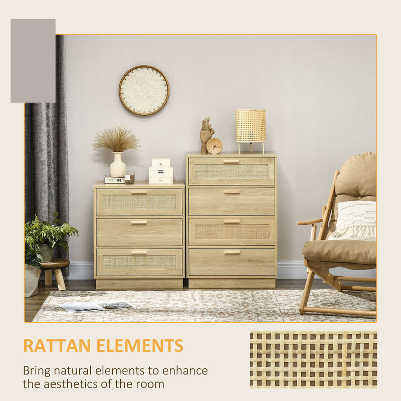 Wood Effect Chest of 4 Drawers with Rattan Weave Panels for Bedroom Storage by Homcom
