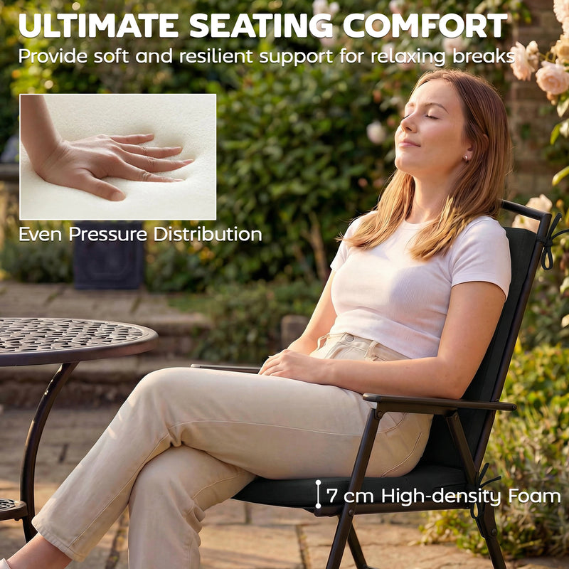 Garden Chair Cushions Set of 2 with Firm Support and Easy Clean Covers Black