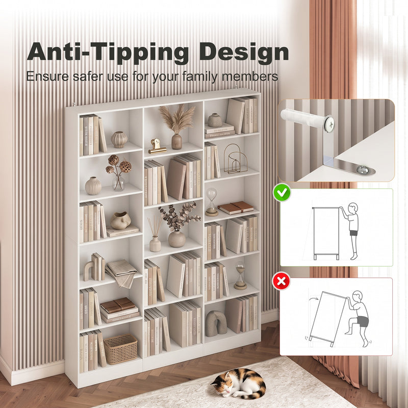 Slim Bookcase with Adjustable Shelves for Small Spaces and Hallways White