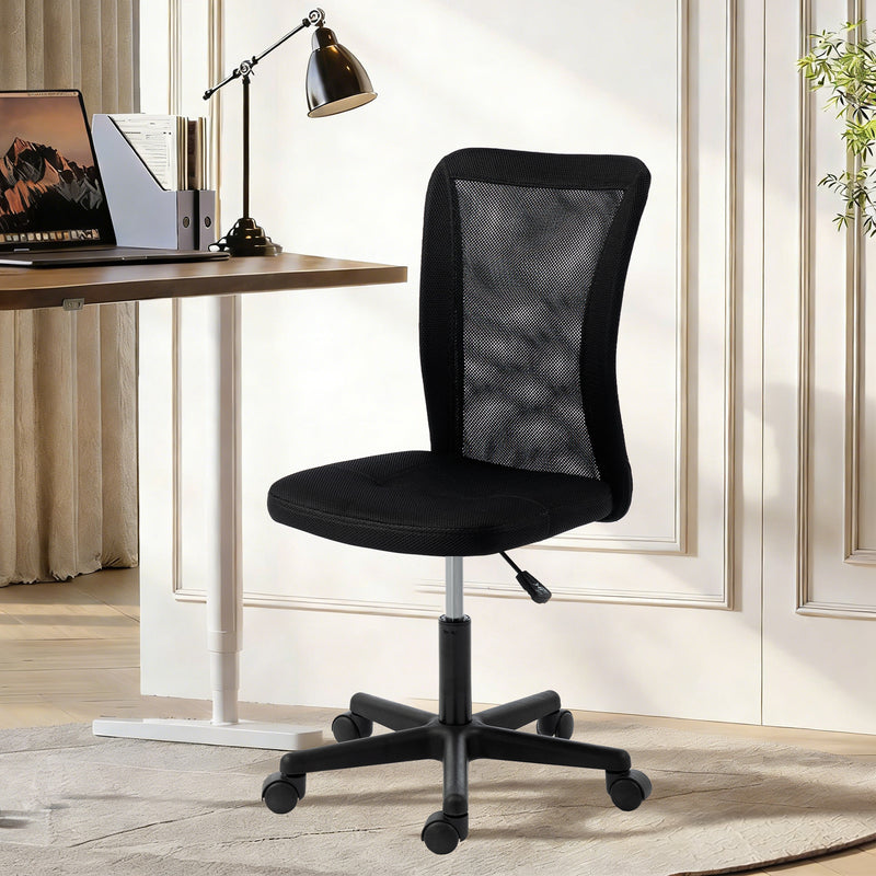 Armless Mesh Office Chair With Adjustable Height And Wheels For Home Office Use Black