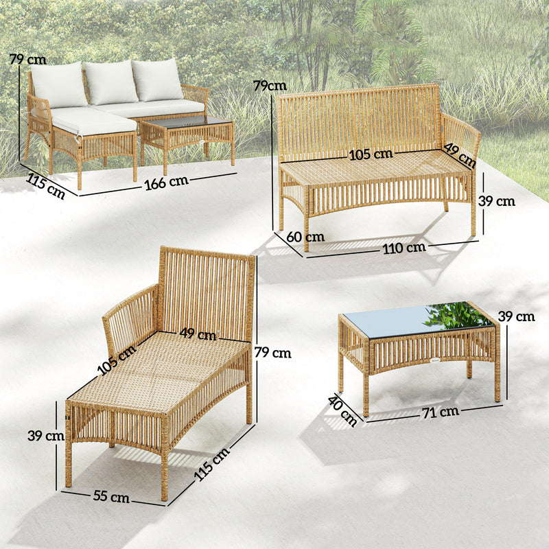 Rattan Garden Furniture Set for Relaxing and Socialising Outdoors with Cushions Cream White