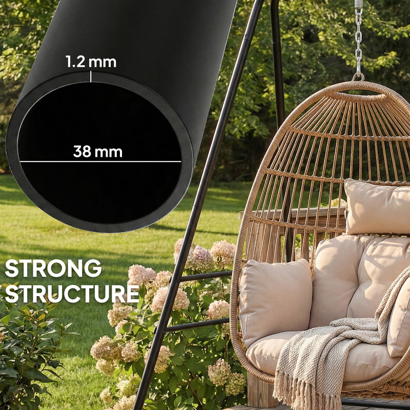Hammock Chair Stand for Indoor or Outdoor Relaxation with Adjustable Height Black AOSOM