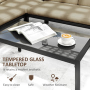 4 Piece Metal Garden Furniture Set with Glass Table and Padded Cushions Khaki by Outsunny