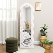 Pink Wavy Velvet Feel Full Length Mirror Stylish Bedroom Decor by HOMCOM