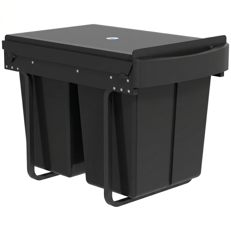Kitchen Cupboard Pull Out Bin with Dual Compartments for Easy Waste and Recycling Black Homcom