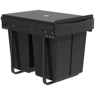 Kitchen Cupboard Pull Out Bin with Dual Compartments for Easy Waste and Recycling Black Homcom