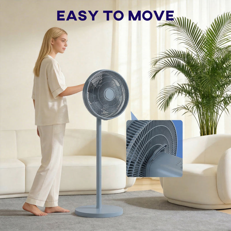 Pedestal Fan with Remote Control and Timer for Quiet Whole Room Cooling Grey AOSOM