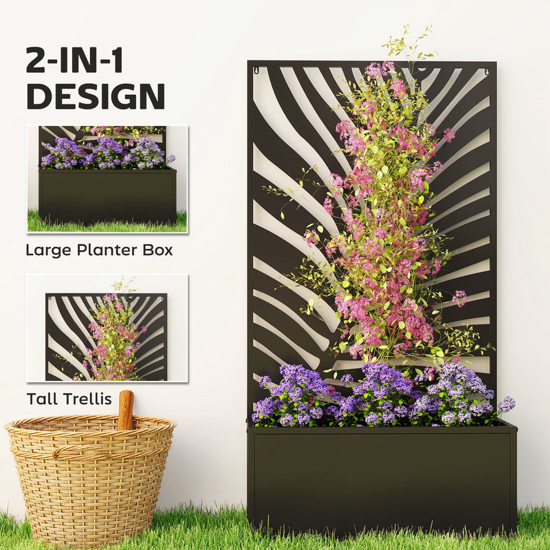 Metal Planter with Leaf Trellis for Climbing Plants and Outdoor Gardening Black