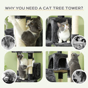 Multi Level Cat Tree Tower With Scratching Posts And Hideaway For Indoor Cats Grey