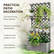 Wooden Garden Planter with Trellis and Shelves for Climbing Plants 52L Capacity Grey Outsunny