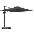 Dark Grey 3m Quare Cantilever Parasol with Weighted Base Hanging Garden Umbrella by Outsunny