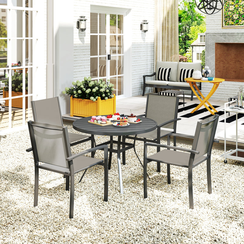 5 Piece Patio Dining Set with Round Table and Stackable Chairs for Patio by Outsunny