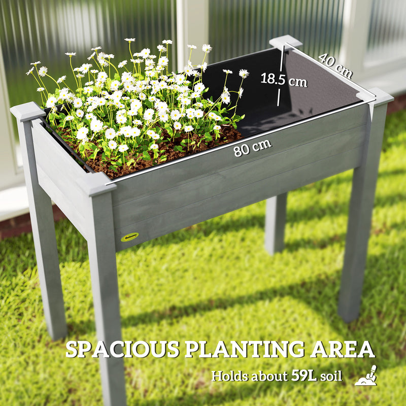 Wooden Raised Garden Planter Box With Bed Liner Ideal For Vegetables And Herbs Dark Grey AOSOM