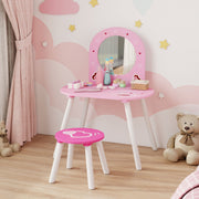 Kids Vanity Table with Mirror and Stool for Bedroom or Nursery Ages 3 to 6 Pink AOSOM