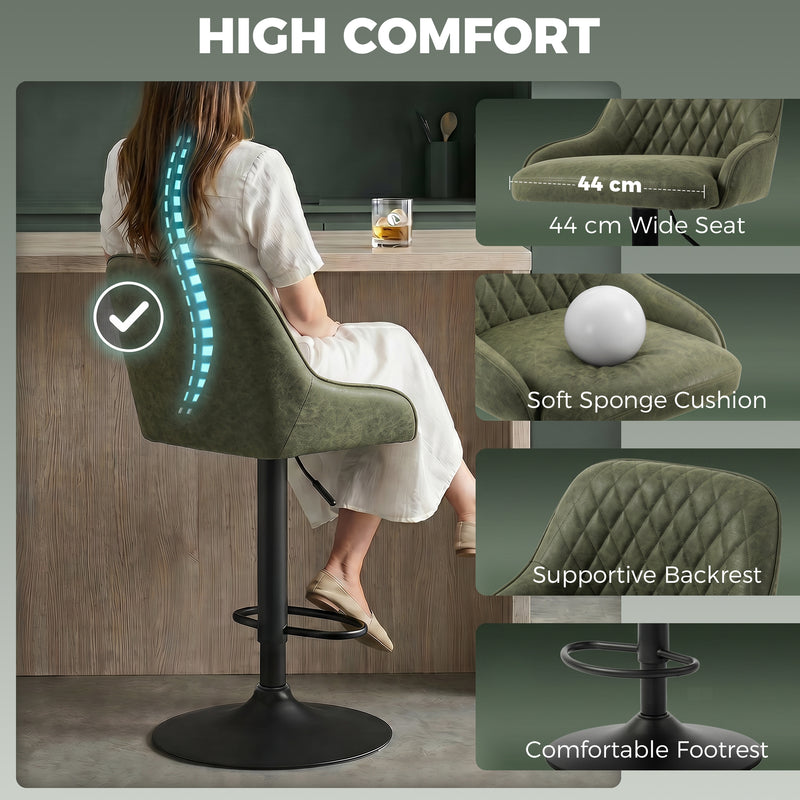 Adjustable Bar Stools Set of 2 for Kitchen Island with Swivel and Easy Clean