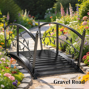 Metal Garden Bridge with Safety Railings for Crossing Streams or Flowerbeds Black Outsunny