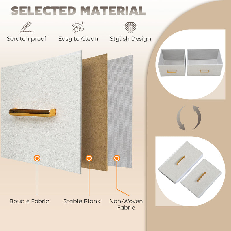 Cream White Boucle Chest of Drawers 8 Drawer Fabric Dresser With USB Charging by HOMCOM