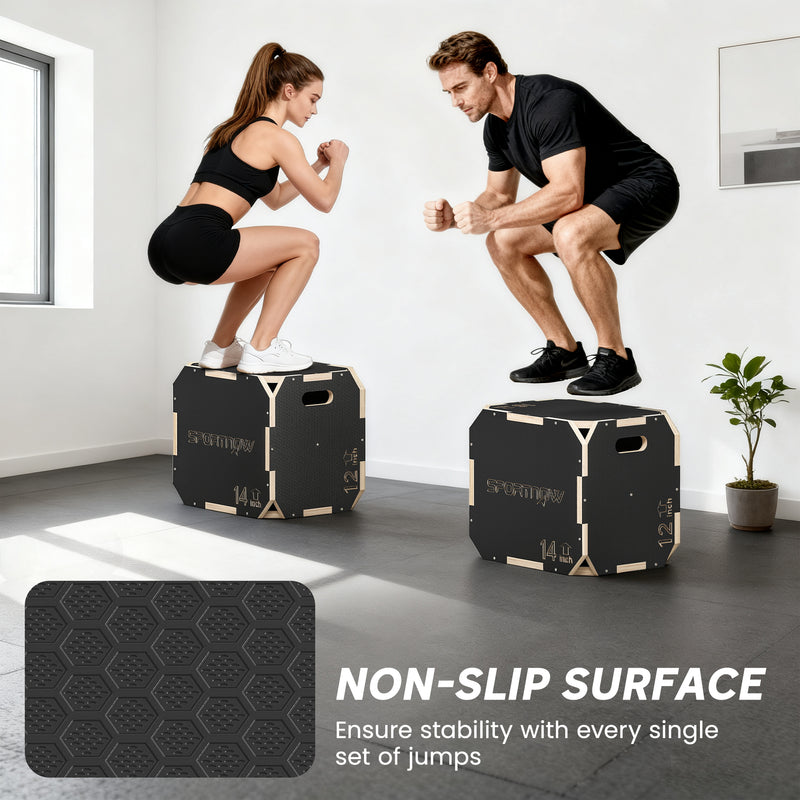 Non Slip Wooden Plyo Jump Box for Home Fitness and Cross Training 31x36x41 cm Natural AOSOM