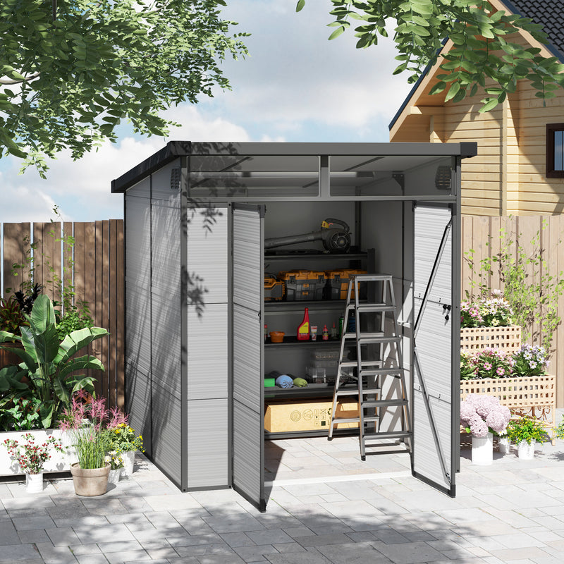 Light Grey 6 x 6ft Garden Storage Shed Plastic Outdoor Tool Shed With Windows by Outsunny