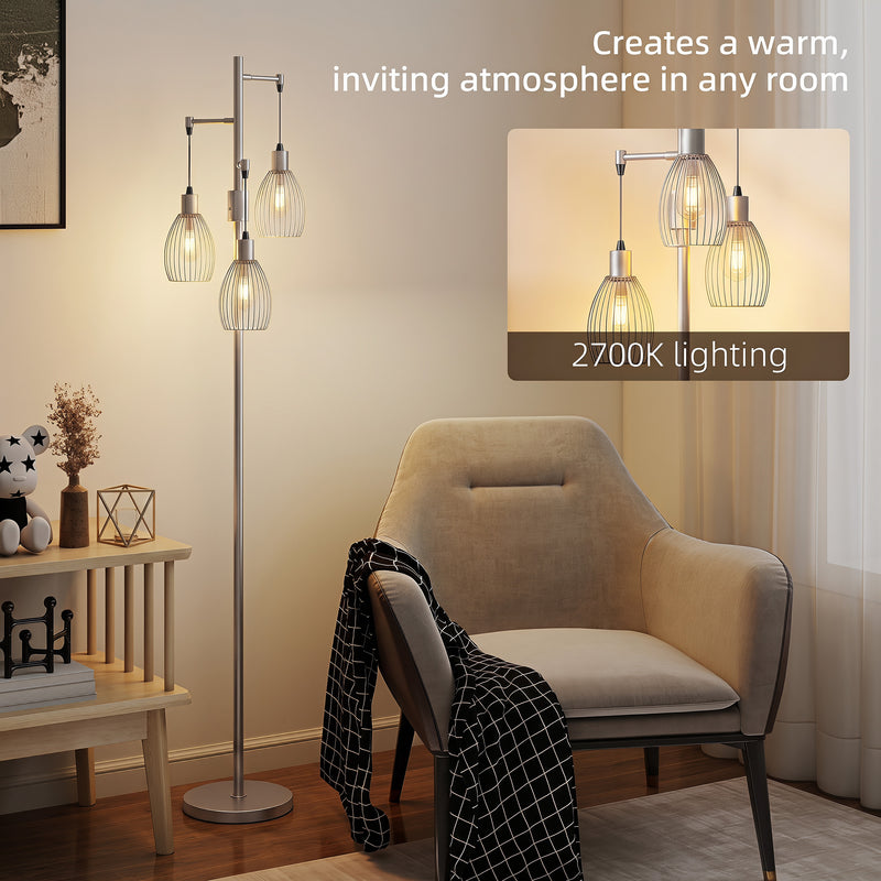 Floor Lamp with Adjustable Rotary Dimmer for Flexible Living Room or Bedroom Lighting Silver