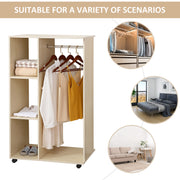Open Wardrobe with Shelves and Wheels for Easy Clothes Organisation Maple Wood Effect AOSOM