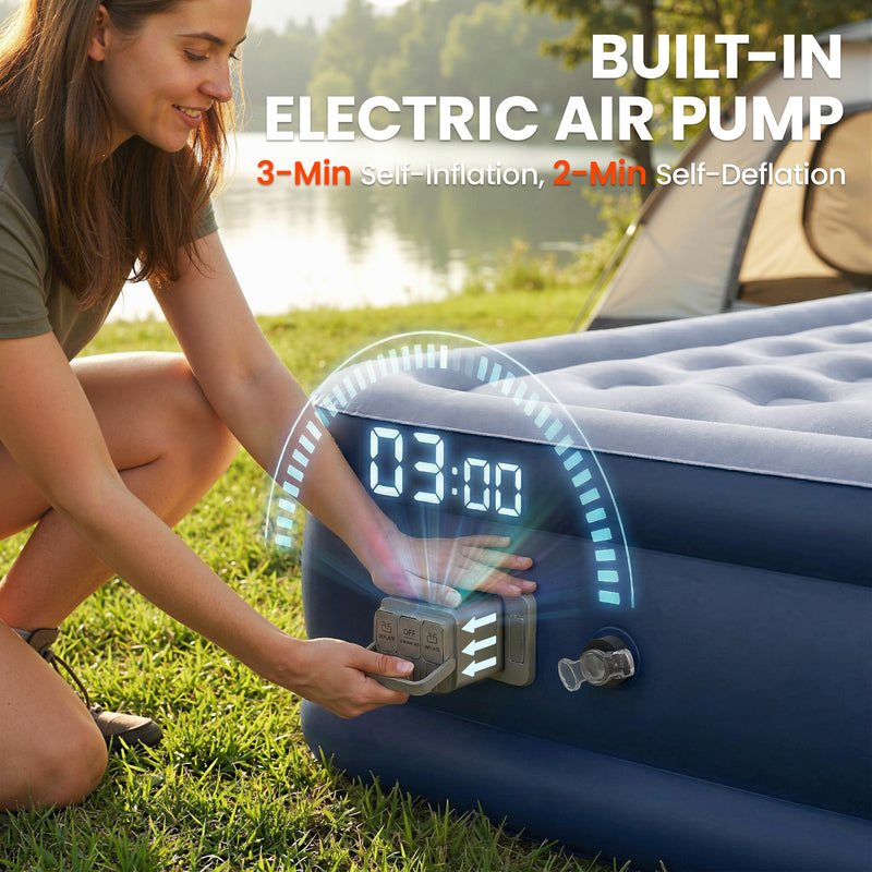 Single Inflatable Mattress with Built In Pump for Camping or Guests Grey