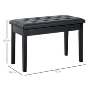 PU Leather Piano Stool With Hidden Storage Ideal for Makeup or Dressing Table, Black