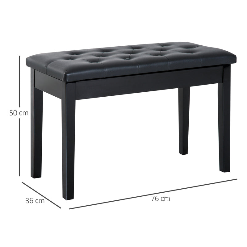 PU Leather Piano Stool With Hidden Storage Ideal for Makeup or Dressing Table, Black